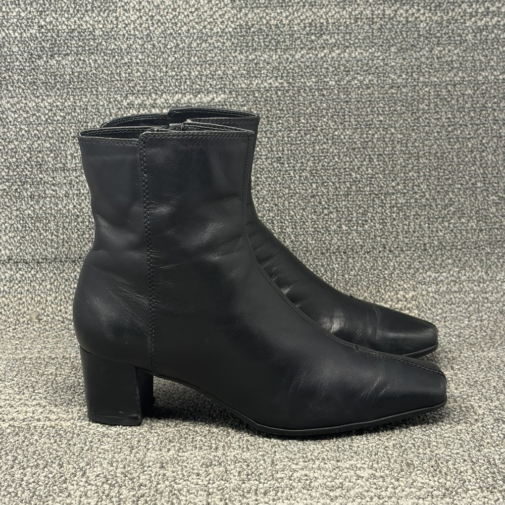 Vintage Y2K Nine West Watch Me Women's 8.5M Black Leather Square Toe Ankle Boots
